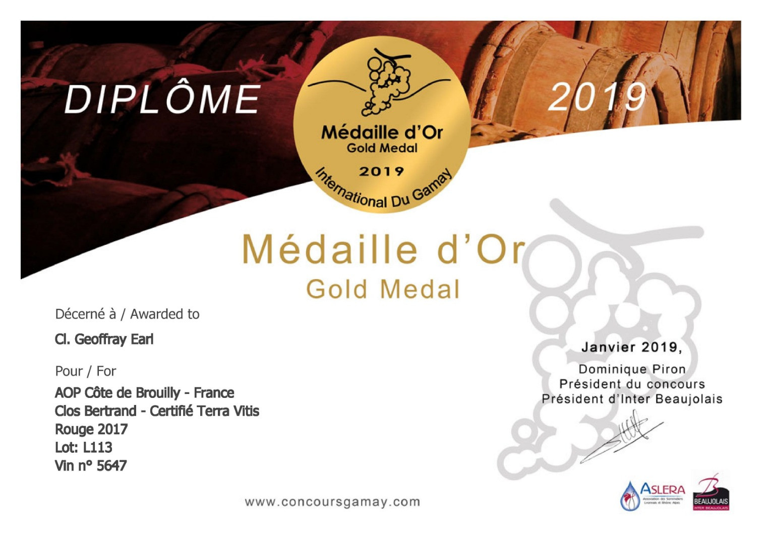 Concours International du Gamay 2019 - 2019/01