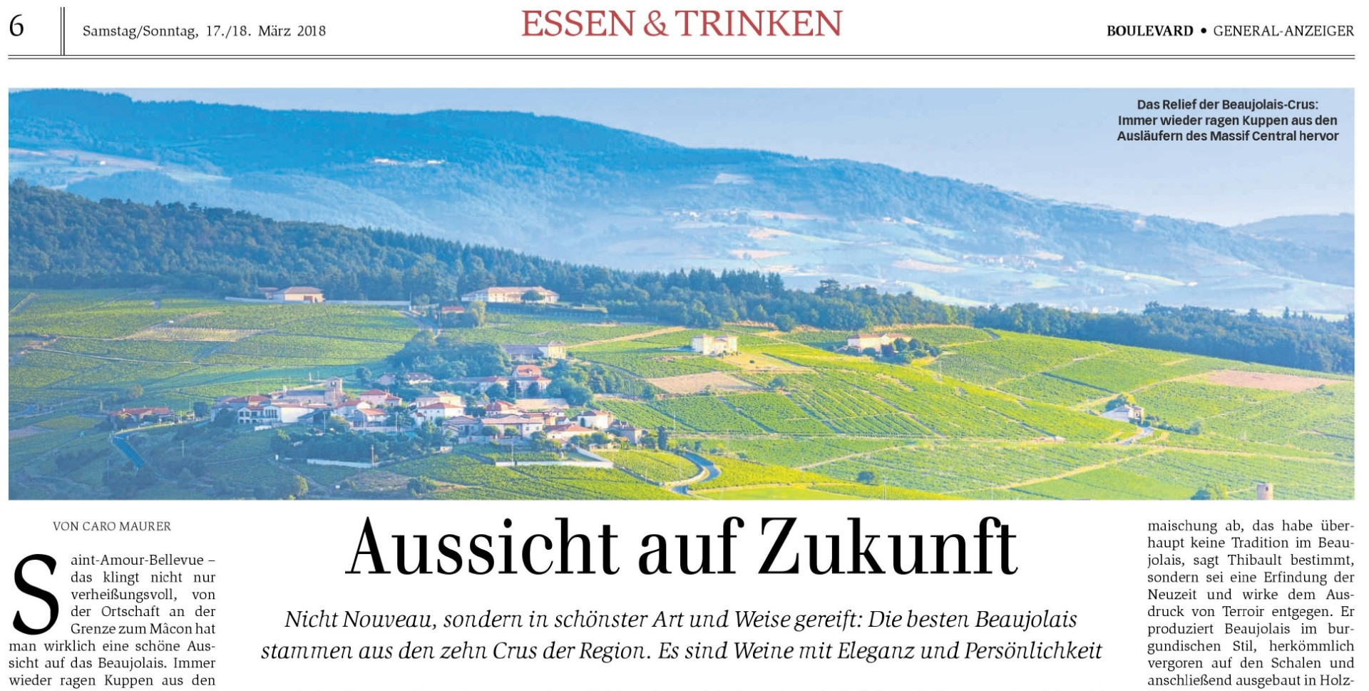 "Aussicht auf Zukunft"  von Caro MAURER  im BOULEVARD - GENERAL-ANZEIGER 17/03/2018 - 2018/03